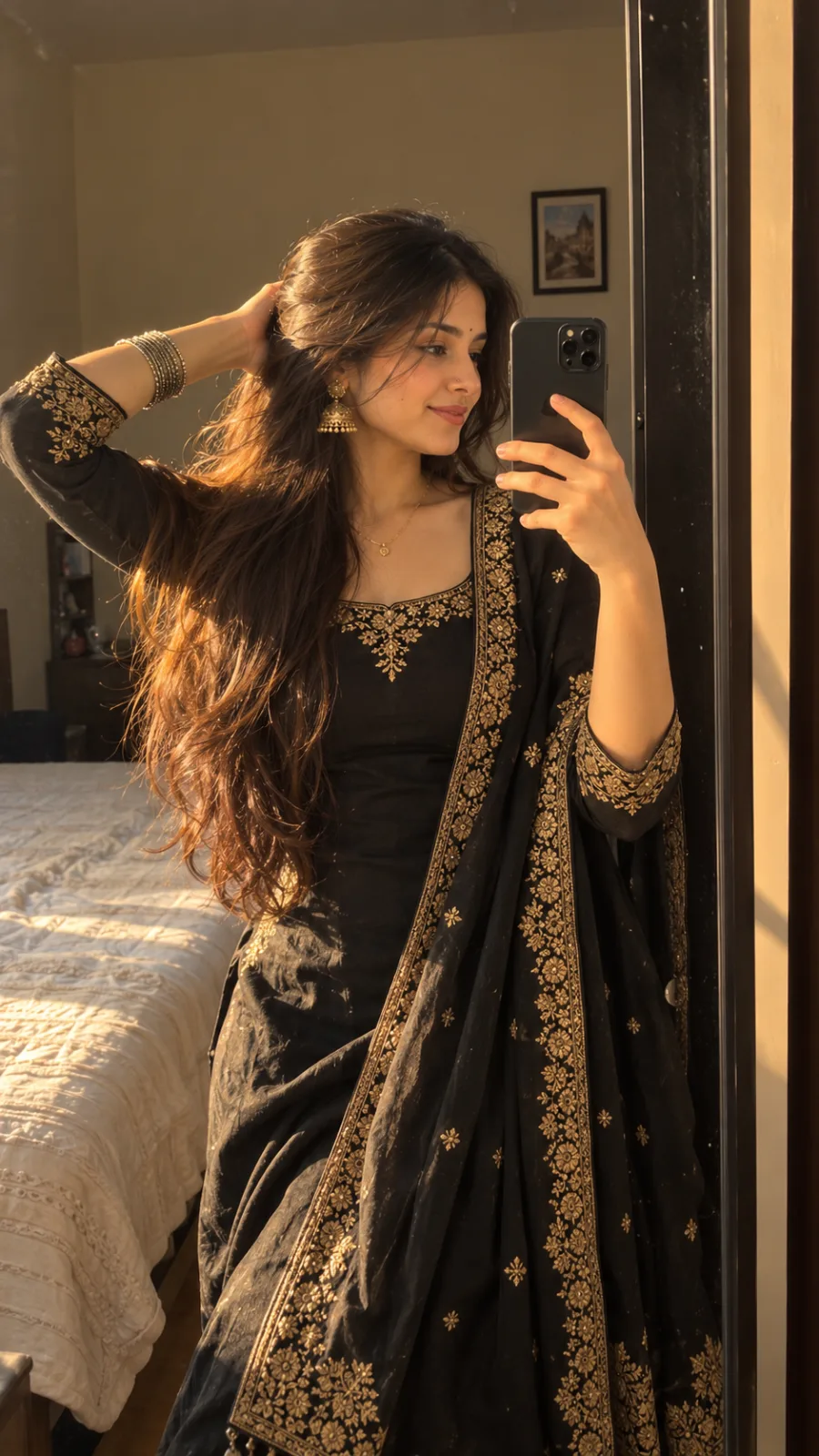 Golden Hour Traditional Mirror Selfie AI Photo Prompt - Mirror Selfie AI Prompt for Midjourney, ChatGPT & Gemini