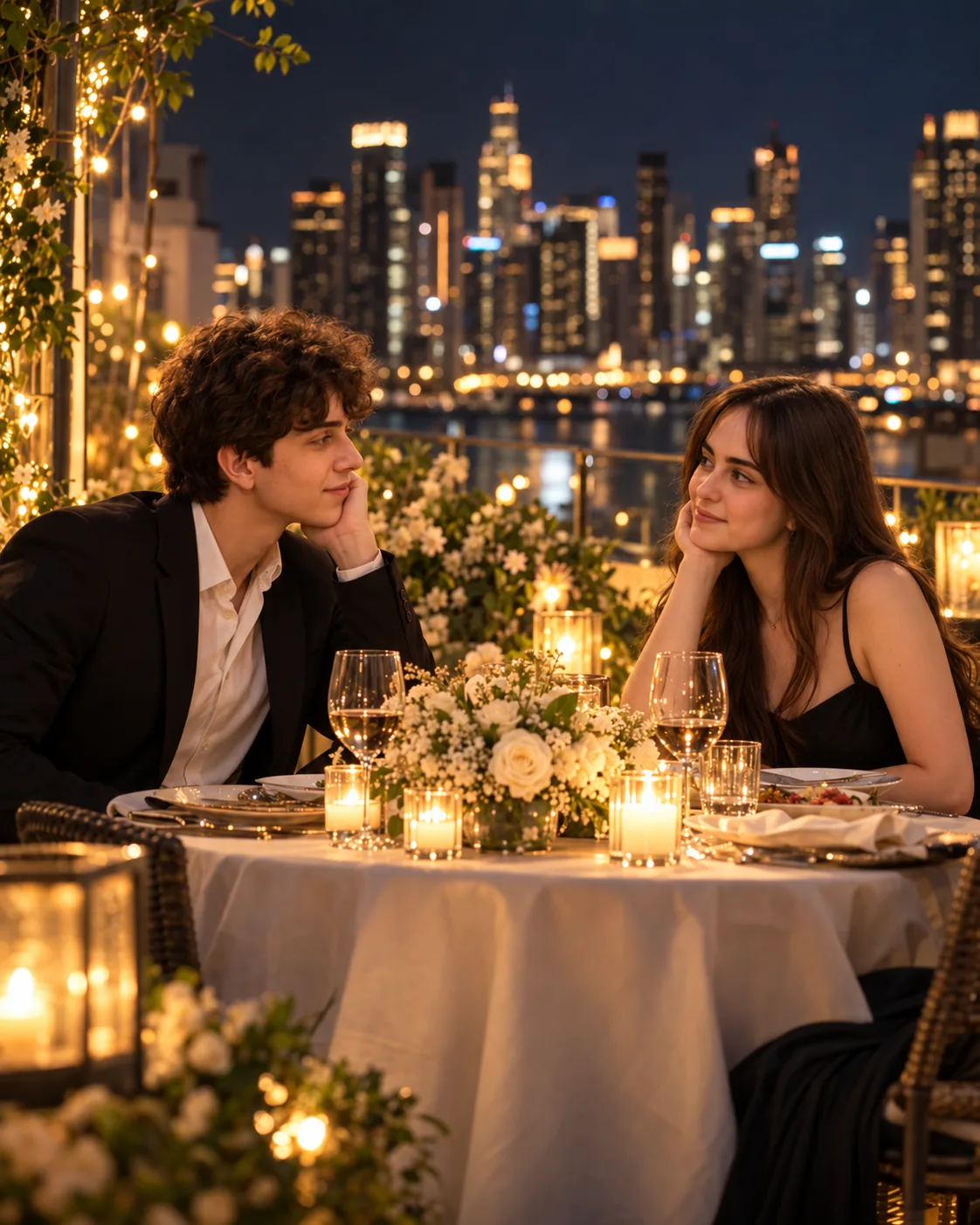 Rooftop Dinner Couple AI Prompt - Portraits AI Prompt for Midjourney, ChatGPT & Gemini
