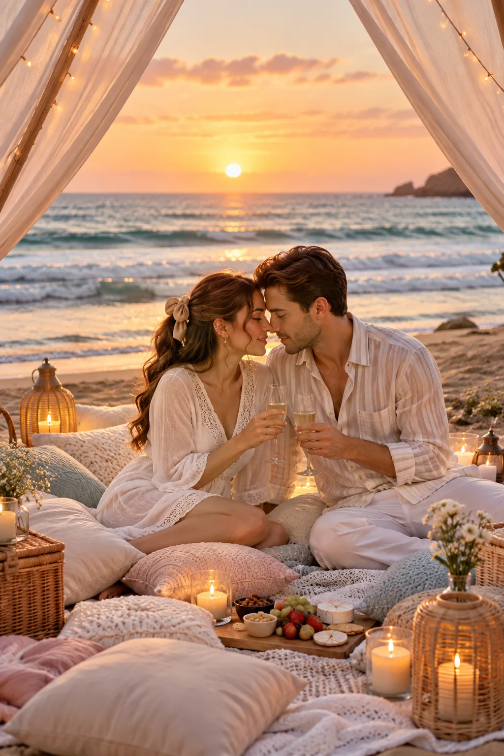 Beach Picnic Couple AI Prompt - Portraits AI Prompt for Midjourney, ChatGPT & Gemini