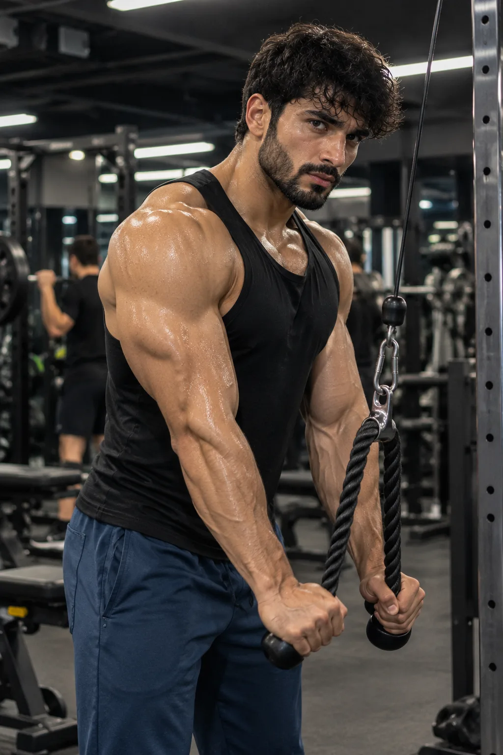 Cable Rope Triceps Pushdown AI Prompt - Portraits AI Prompt for Midjourney, ChatGPT & Gemini