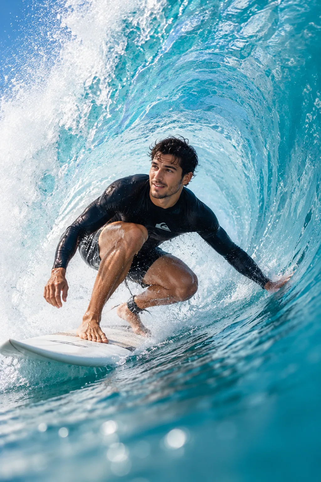 Barrel Wave Surfing AI Photo Prompt - Portraits AI Prompt for Midjourney, ChatGPT & Gemini